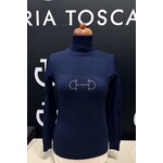 Equestrian-style Equestrian style royal turtle neck sweater blue swarovski bit