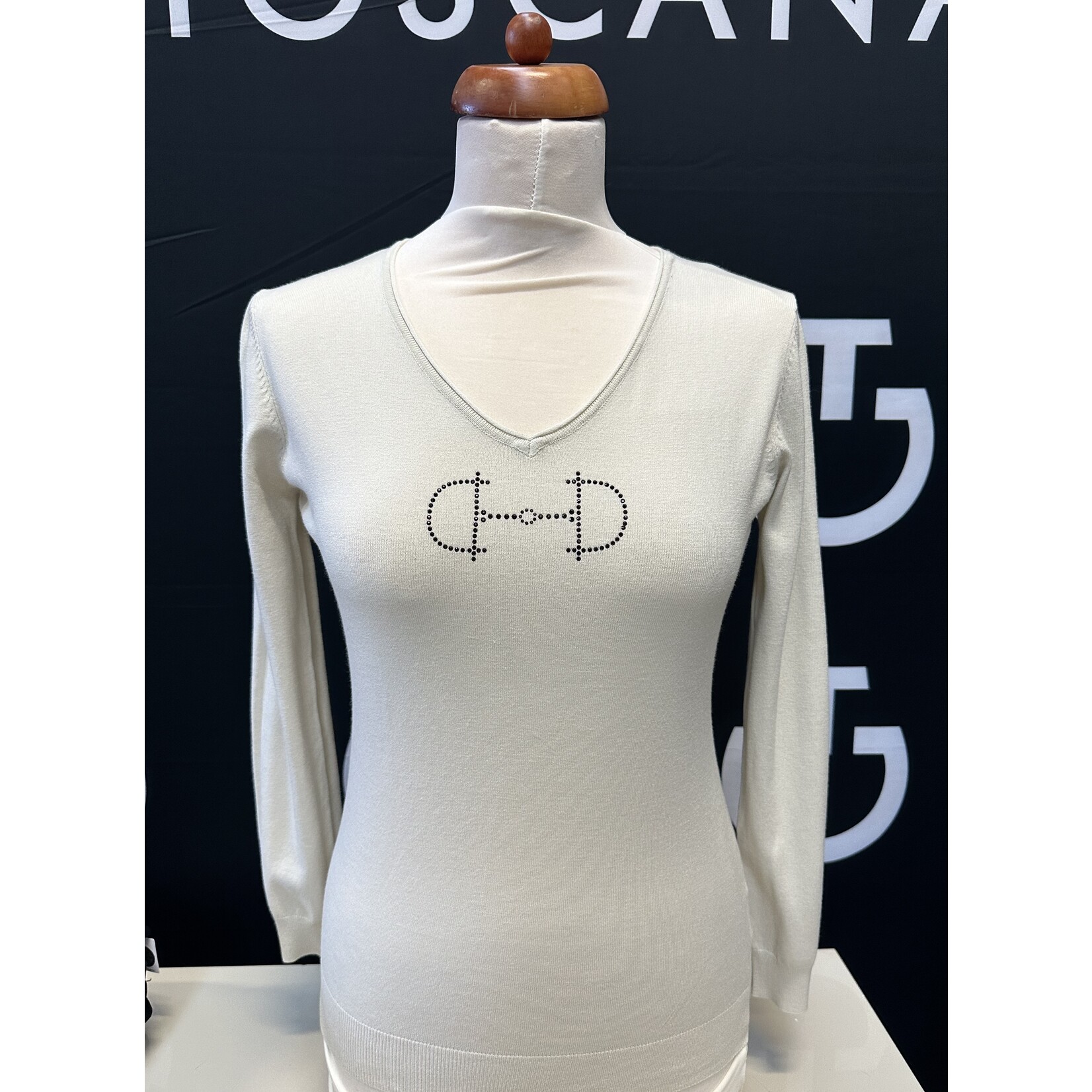 Equestrian-style Equestrian style v neck sweater creme swarovski bit