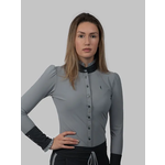 Aviar Aviar long sleeve button ruffle shirt grey anthracite