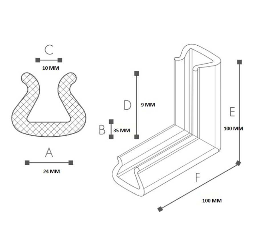 Schuimprofiel Hoekstuk 10 - 24 mm x 100 mm x 9 mm Doos 600 stuks