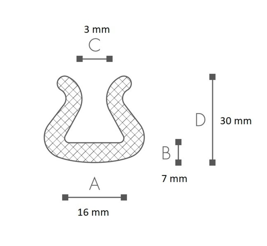 Profilé en mousse en forme de U Tulip 3 - 16 mm x 30 mm x 7 mm Boîte de 250 pièces - Longueur 1 mètre par profilé