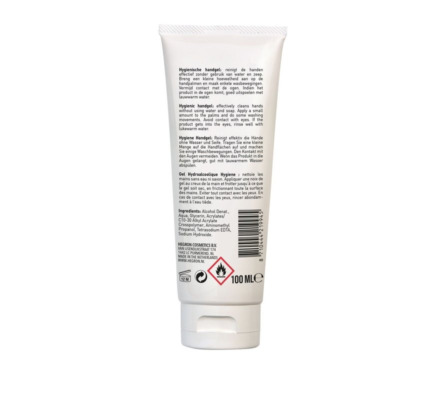 Hygienic gel nettoyant pour les mains 75% d'alcool (100 ml) - Produit localement - Tube distributeur pratique