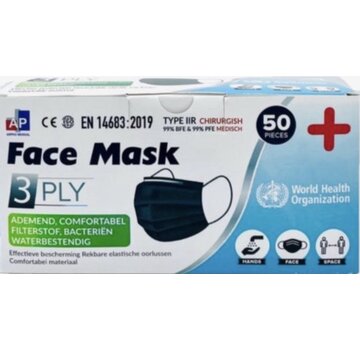 Specipack Masques faciaux de type IIR - Noir 50 pièces - CE - Masque facial médical