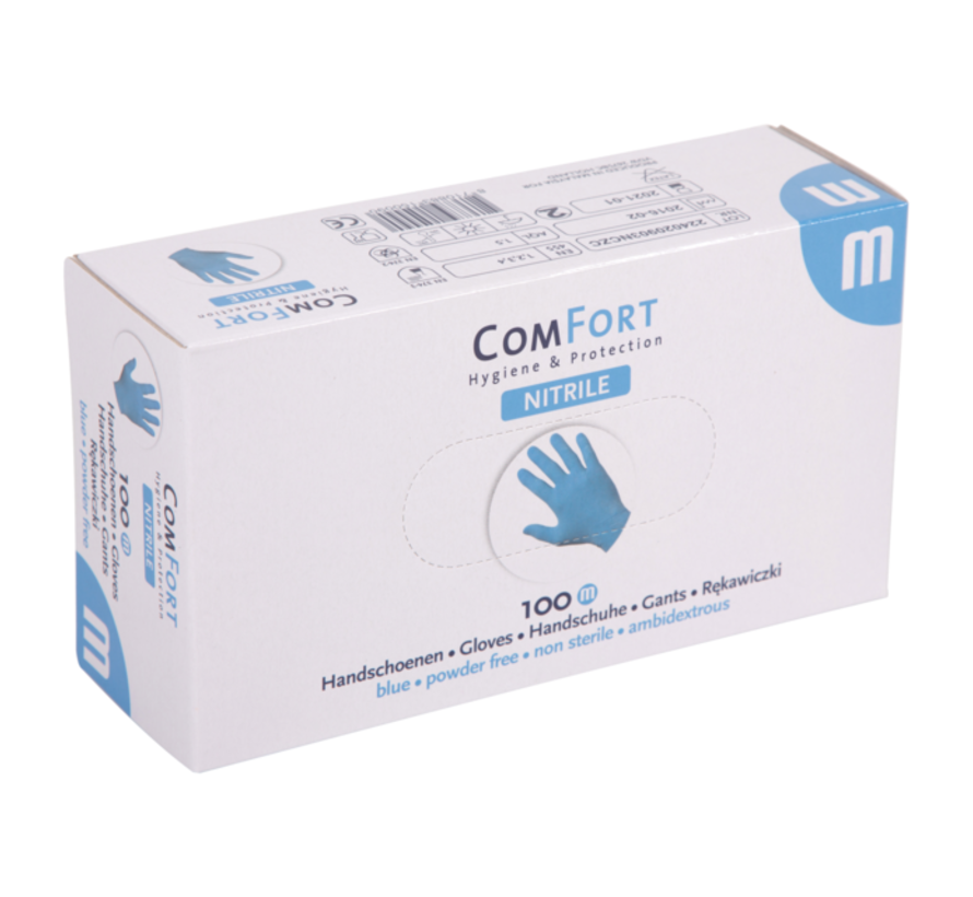 Nitril comfort handschoen - blauw - ongepoederd - maat L - 100 stuks