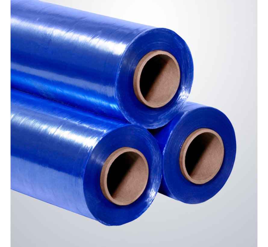 Film étirable film d'emballage Rouleaux à main - Film pour palettes - Boîte de 6 rouleaux 23 my recto Adhésif Bleu - 50 cm x 300 m