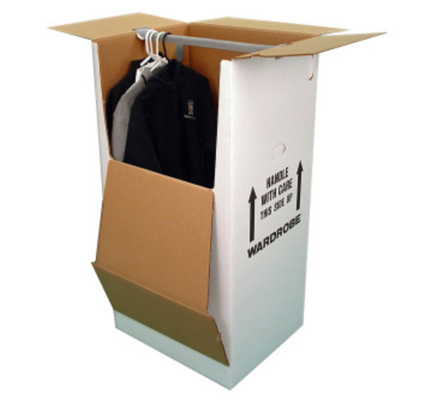 Carton penderie Extra Large - avec tringle - carton de déménagement pour vêtements 550x600x1280mm - blanc -1 carton