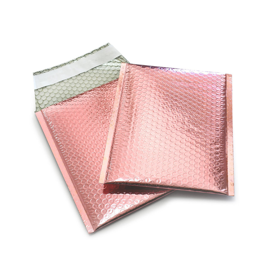 Roze luchtkussen enveloppen metallic glanzend D 180 x 250 mm A5+ - Doos met 100 stuks