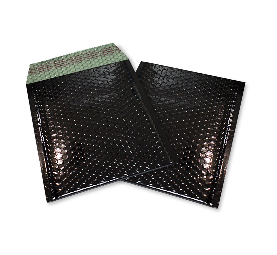 Zwart luchtkussen enveloppen metallic glanzend D 180 x 250 mm A5+ - Doos met 100 stuks