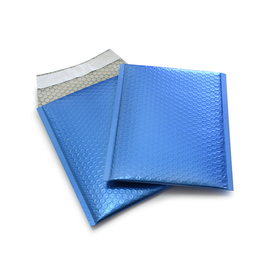 Blauwe luchtkussen enveloppen metallic mat D 180 x 250 mm A5+ - Doos met 100 stuks