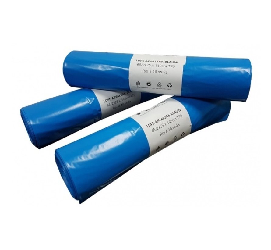 Klikozak 240 Liter Blauw - 65x140cm - LDPE 44my - 100 stuks