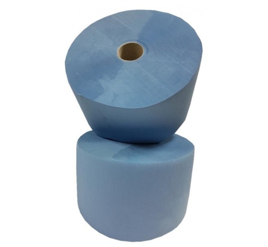 Rouleau industriel collé 100% cellulose bleue 3 plis - 21,6 cm x 350 mètres - 2 rouleaux