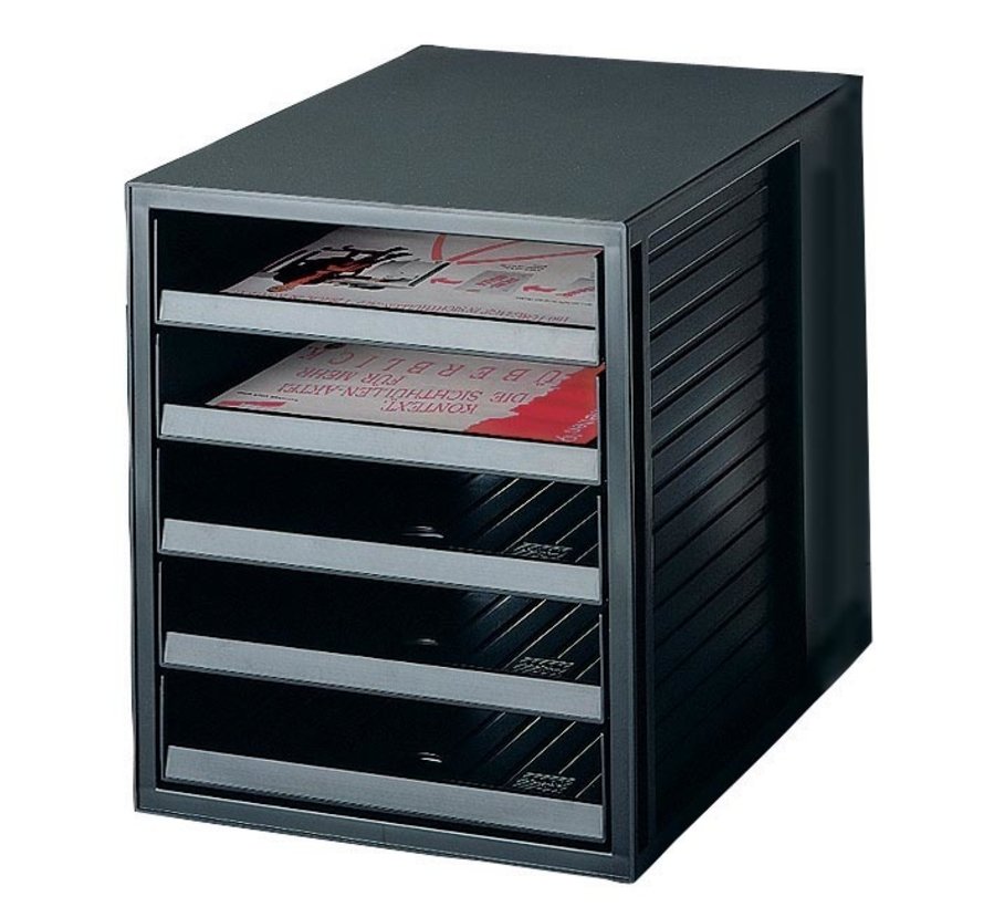 Meuble à tiroirs Han - tiroirs ouverts - noir