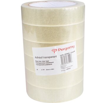 Bande adhésive Pergamy PP 25 mm x 66 m - Lot de 6 rouleaux