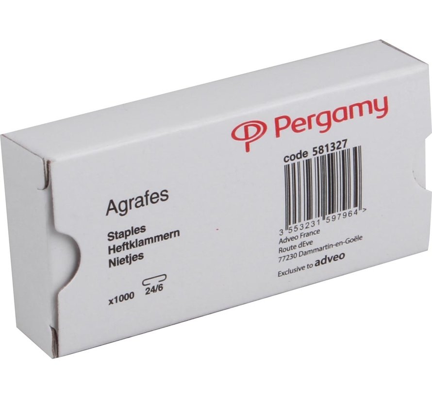 Agrafes Pergamy 24/6, zinguées - Boîte de 5 000 agrafes