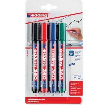 Edding whiteboardmarker 360 - blister met 4 stuks in geassorteerde kleuren