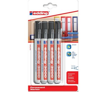 Edding permanent marker 3000 zwart, blister met 4 stuks