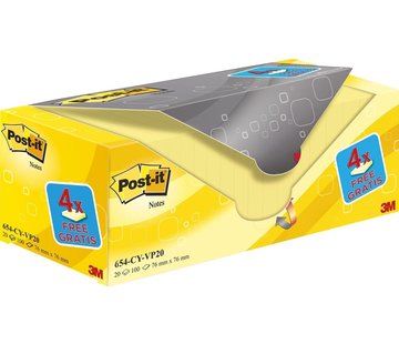 Blocs-notes Post-it 76 x 76 mm - Jaune - 100 feuilles par bloc - Emballage avantageux avec 20 blocs