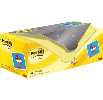 Blocs-notes Post-it 76 x 76 mm - Jaune - 100 feuilles par bloc - Emballage avantageux avec 20 blocs