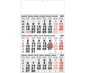 Calendrier 3 mois - Gris classique - 2024