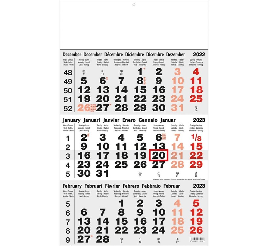 3-maandkalender  - Classic Grijs - 2024