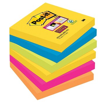 Post-it Super Sticky Notes Carnaval - 76 x 76 mm - Lot de 6 blocs - 90 feuilles par bloc