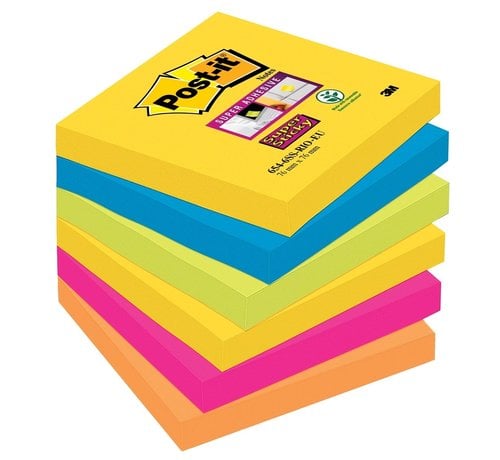 Post-it Super Sticky Notes Carnaval - 76 x 76 mm - paquet de 6 blocs - 90 feuilles par bloc