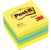 Notes Post-it Mini Cube - 400 feuilles - 51 x 51 mm - Vert, Jaune, Bleu
