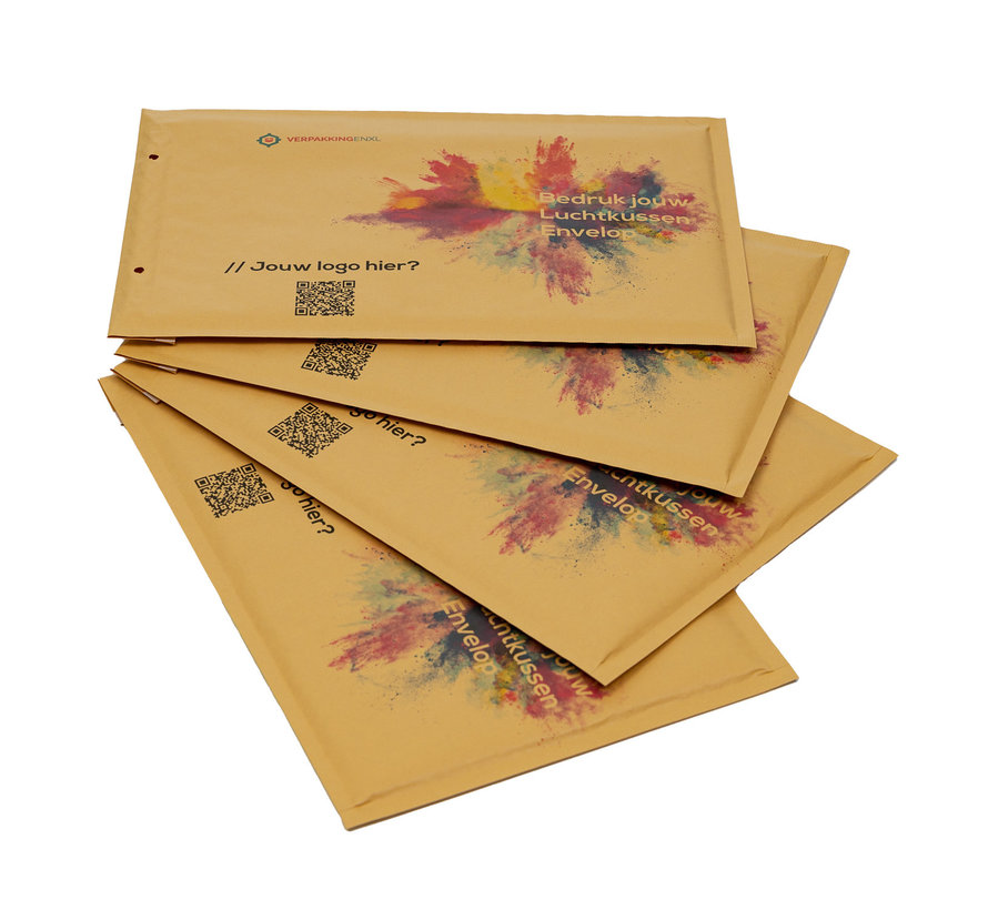 Bruine luchtkussen enveloppen G bedrukt - Bubbelenvelop 230 x 340 mm bedrukt met eigen ontwerp - Doos met 100 stuks