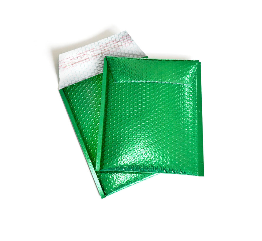 Groene luchtkussen enveloppen metallic glanzend D 180 x 250 mm A5+ - Doos met 100 stuks