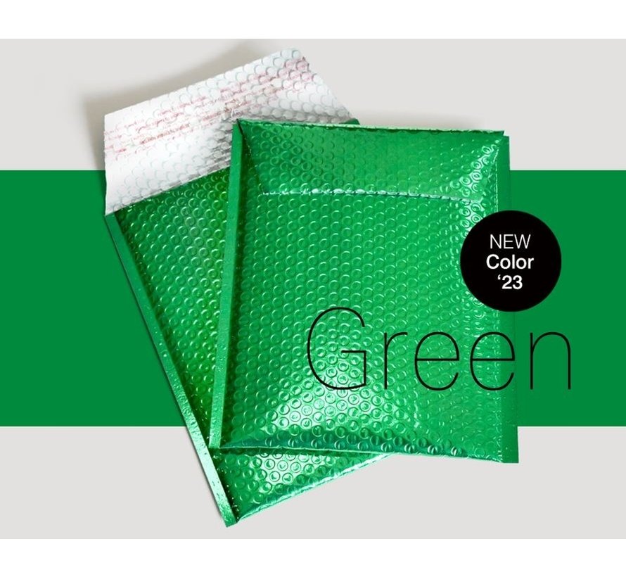 Groene luchtkussen enveloppen metallic glanzend D 180 x 250 mm A5+ - Doos met 100 stuks