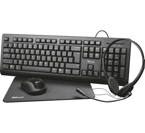 Trust - Primo 4-in-1 Home Office Set - Casque + clavier (azerty) + souris et tapis de souris