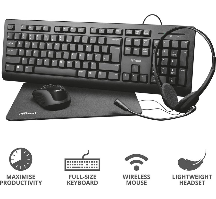 Trust - Primo 4-in-1 Home Office Set - Casque + clavier (azerty) + souris et tapis de souris