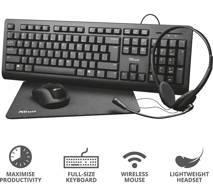 Trust - Primo 4-in-1 Home Office Set - Headset + toetsenbord (azerty) + muis en muismat