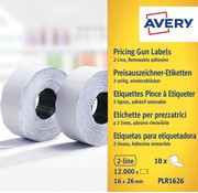 Avery - PLR1626 - etiketten voor prijstang - non-permanent - 26 x 16mm - 12 000 etiketten - wit