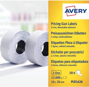 Avery - PLR1626 - etiketten voor prijstang - non-permanent - 26 x 16mm - 12 000 etiketten - wit