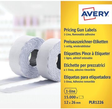 Avery - PLR1226 - étiquettes pour barres de prix amovibles - 12 x 26 mm -15 000 étiquettes - blanc