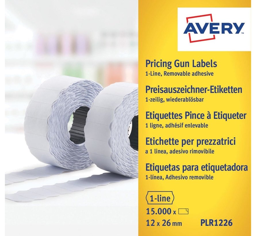 Avery - PLR1226 - étiquettes pour barres de prix amovibles - 12 x 26 mm -15 000 étiquettes - blanc