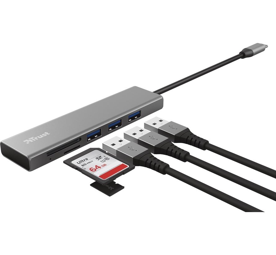 Trust - Halyx USB-C Hub - 3 poorten + 2 kaartsleuven