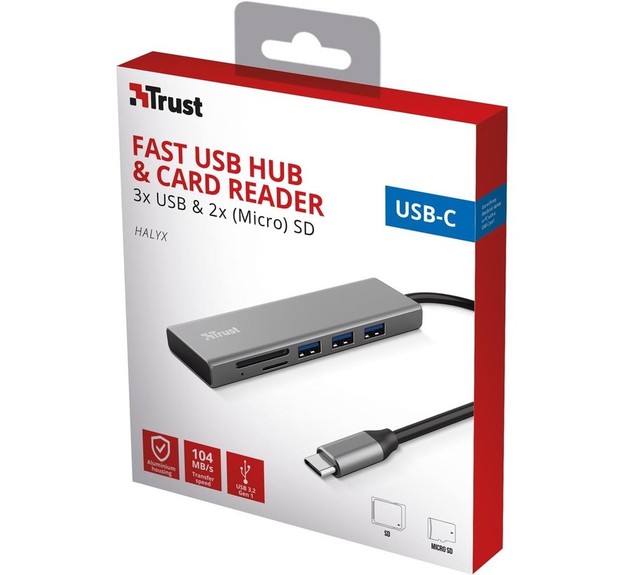 Trust - Halyx USB-C Hub - 3 ports + 2 slots pour carte de crédit