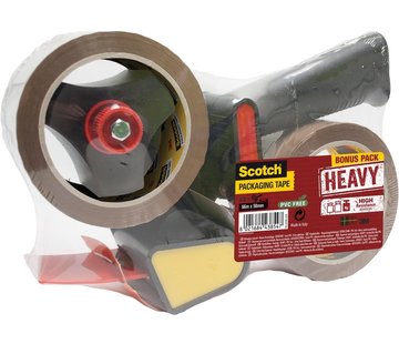 Specipack Dévidoir Pistol Grip + 2 rouleaux de ruban d'emballage Scotch Heavy - 50 mm x 66 m brun