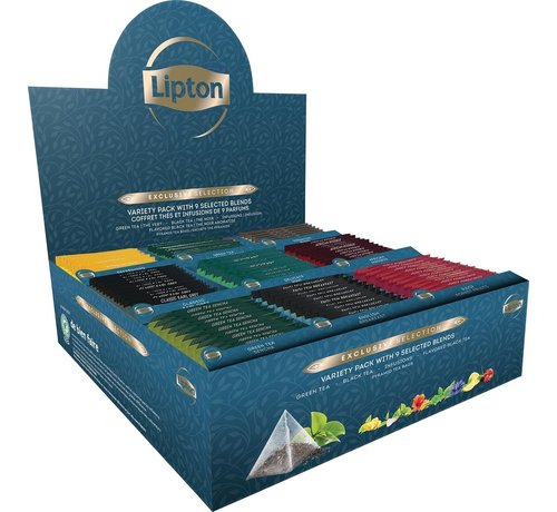 Lipton - assortiment de thé - Sélection Exclusive - 9 saveurs - présentoir avec 108 sachets de thé