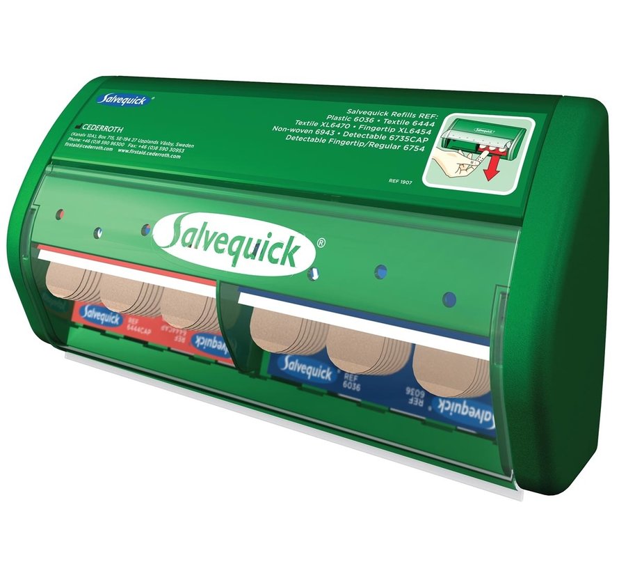 Distributeur de pansements Salvequick - comprend 45 pansements en plastique + 40 pansements élastiques