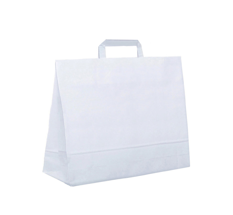 Sac en papier 32 x 17 x 39 cm - Sac de transport en papier blanc à poignée plate - Boîte de 200 pièces