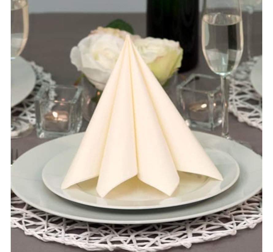 Serviette de table 3 plis - 40cm x 40cm - 1/8 pli - crème - 1000 pièces
