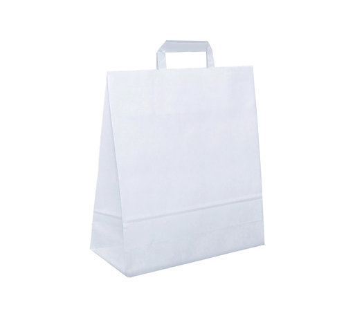 Specipack Sac en papier 32 x 12 x 40 cm - Sac de transport en papier blanc à poignée plate - Boîte de 200 pièces