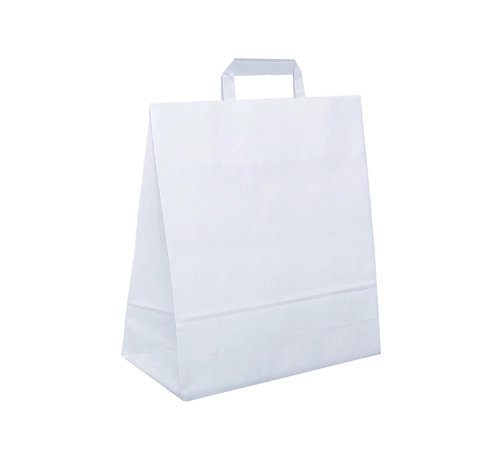 Specipack Sac en papier 25 x 15 x 32 cm - Sac de transport en papier blanc à poignée plate - Boîte de 200 pièces
