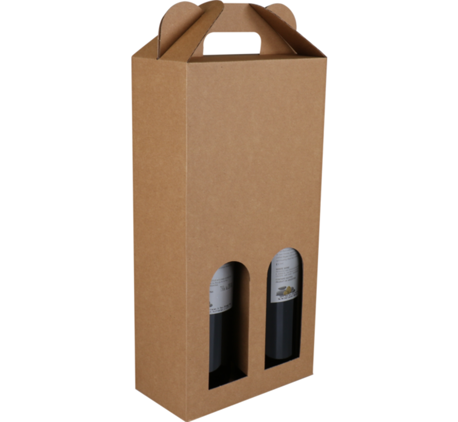 Draagtray karton - voor 2 flessen - met vensteropening - doos met 100 stuks