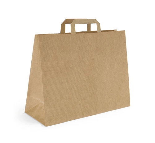 Specipack Papieren tas 34 x 20 x 35 cm - Draagtas papier bruin platte handgreep - Doos met 200 stuks