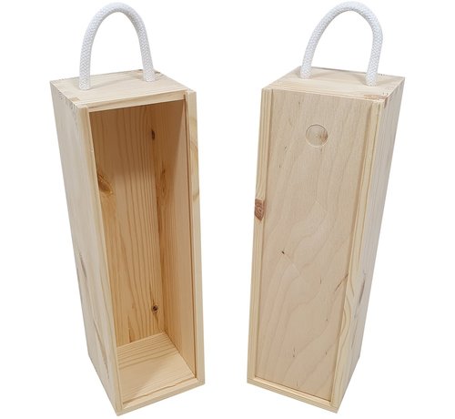 Specipack Wijnkist hout voor 1 fles - met schuifdeksel - 35 cm x 10,8 cm x 11 cm - met draagkoord