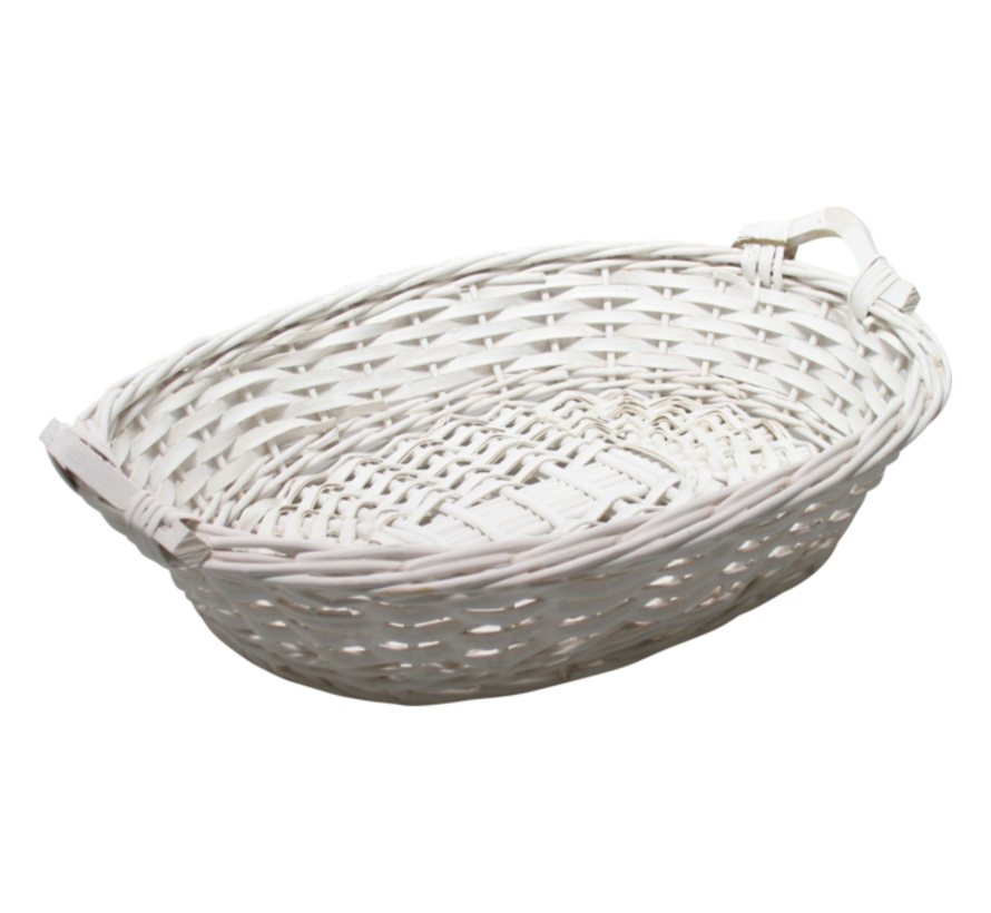 Panier en osier - blanc - ovale - avec oreilles - 43x33x9.5cm